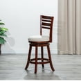 thumbnail image 1 of 24" Counter Height Swivel Stool, Velvet Upholstered Barstools with Slat Back, Round Seat and Footrest, Leisure Bar Chairs Solid Wood Dining Chair for Kitchen Island Pub, Cherry+Beige Fabric Seat, 1 of 6