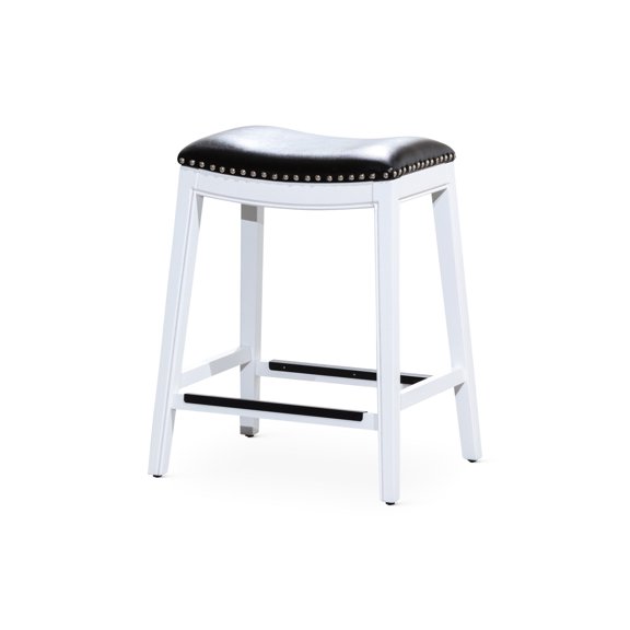 24" Counter Saddle Stool, Soft Bonded Leather / Great for Kitchen Dining, Footrest Included