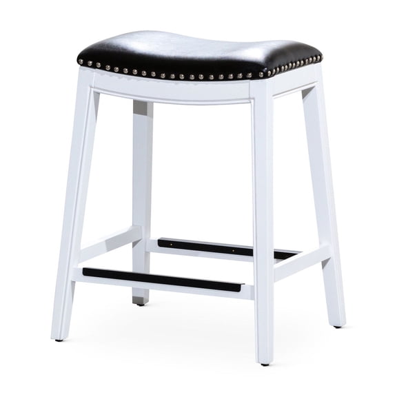 24" Counter Stool, White, Black Leather | Simple Assembly, High - Quality Materials