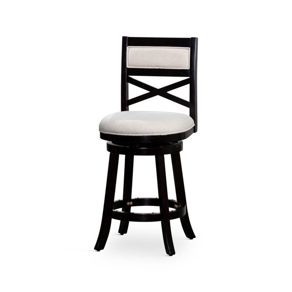 24" Counter Stool with 360-Degree Movement | Suitable for Home Decor | Solid Hardwood and Polyester | Metal Foot Plates for Stool