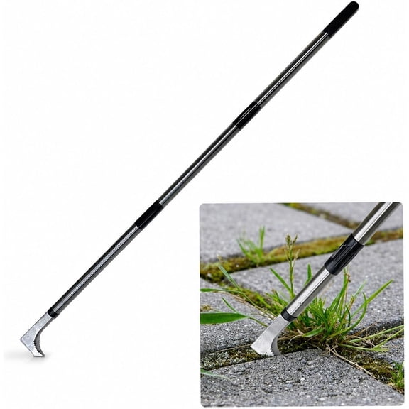 .24'' Crack Weeder, Stainless Steel Manual Crevice Weeding Tool, Long Handle Weed Grabber Remover, L-Shaped Manual Weeder Puller, Durable Crevice Weeding Tool for Sidewalk Garden Lawn