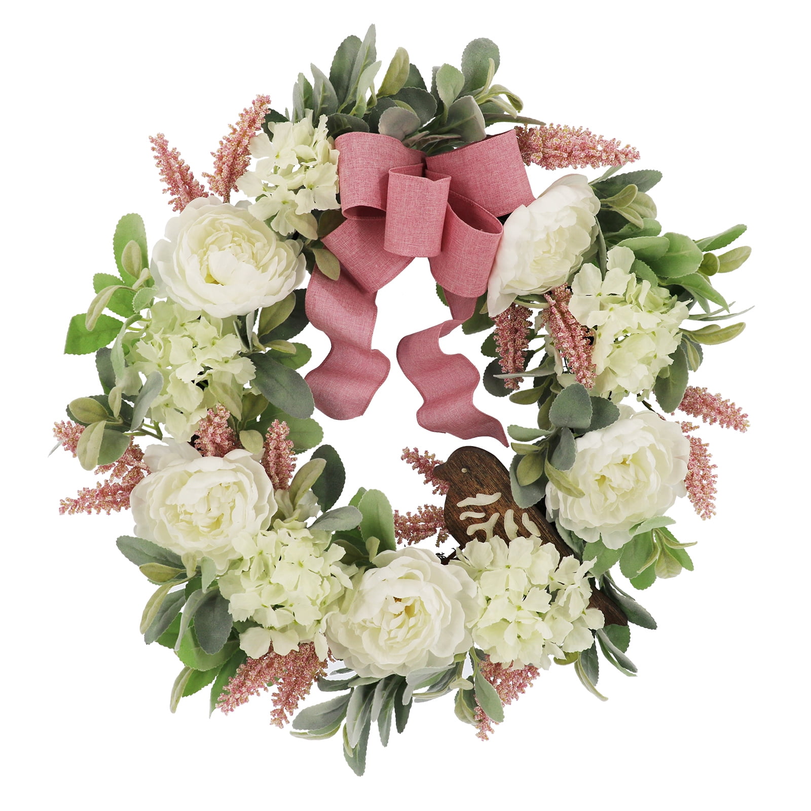 24" Cream Peony with Pink Bow & Bird Wreath by Ashland - Spring Floral ...