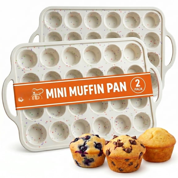 24 Cup Silicone Mini Muffin Pans 2 Pack, Nonstick Baking Molds for Egg Bites and Cupcakes