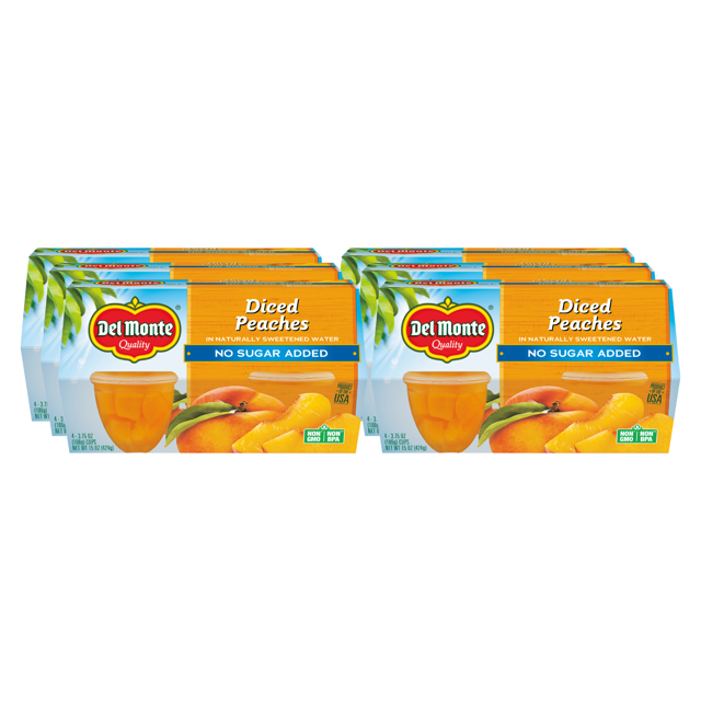 (24 Cups) Del Monte Diced Peaches Fruit Cups, No Sugar Added, 3.75 oz