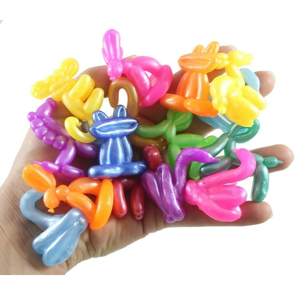 24 Cute Colorful Balloon Animals - Stretchy Soft Figurines - Mini Toys - Small Novelty Prize Toy - Party Favors - Gift (Random Colors/Styles)