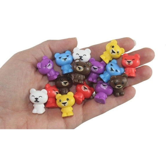 24 Cute Colorful Tiny Bear Figurines - Expressions Mini Toys - Small Novelty Prize Toy - Party Favors - Gift - Bulk 2 Dozen