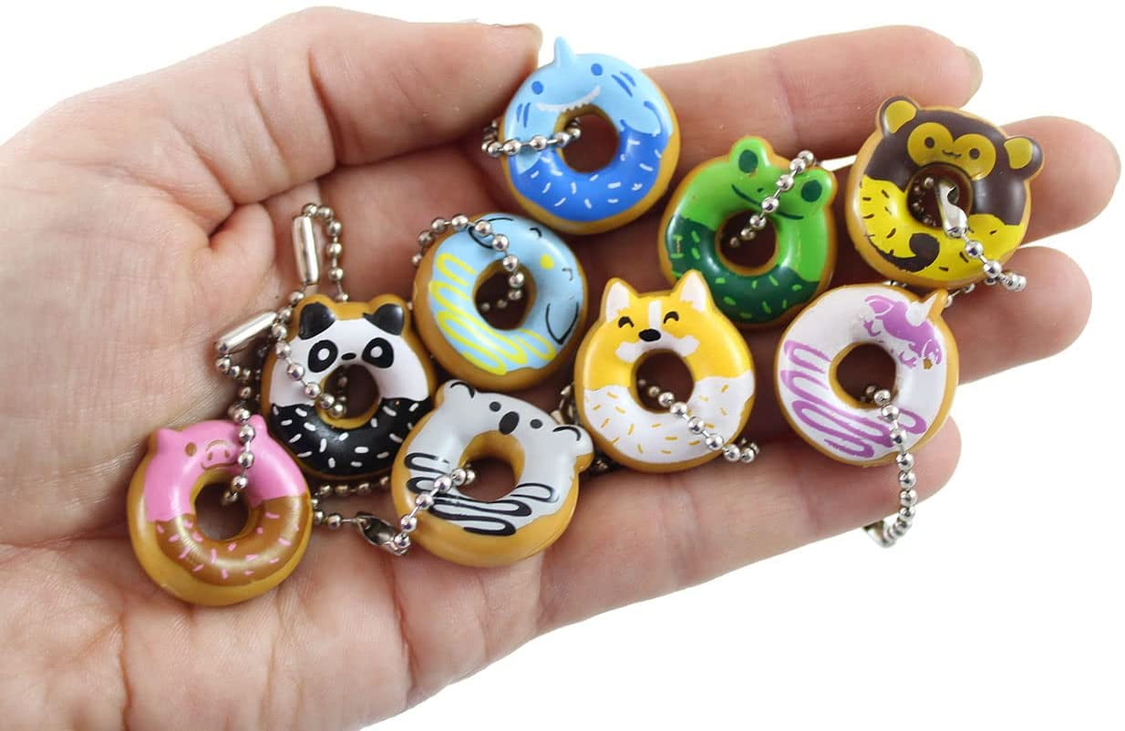 24 Cute Donut Animal Keychain Figurines - Mini Toys - Easter Egg Filler - Small Novelty Prize Toy - Party Favors - Gift - Bulk 2 Dozen