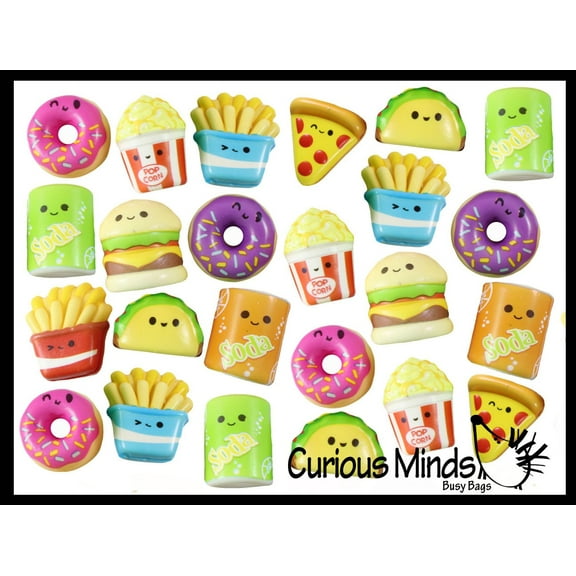 24 Cute Micro Food Slow Rise Squishy Toys - Mini Memory Foam Party Favors, Prizes, OT (Random Selection)