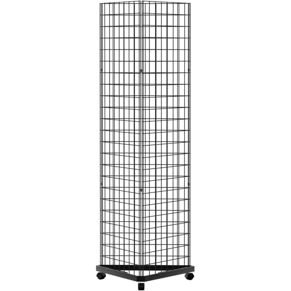 24" D x 24" W x 75" H - Triangular Gridwall Panel Display Stand, Black Triangle Wire Grid Tower with Base & Casters, Not Splice 6mm Wire Rolling Grid Wall for Home Organization&Retail.