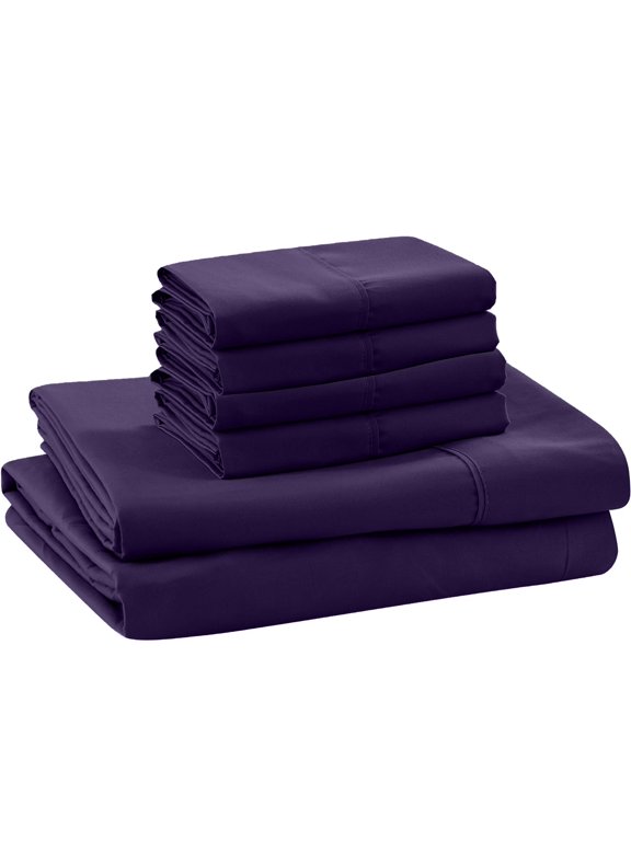 24" DEEP POCKET, ABORN 400-Thread-Count 100% Egyptian Cotton Bedsheet 6 PC |Split Head King- 34" Split, Plum|