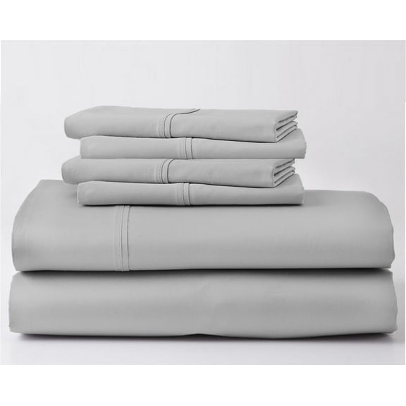 24" DEEP POCKET, ABORN 700-Thread-Count Adult Bedsheet Egyptian Cotton, 6 PC Twin-XL Light Grey