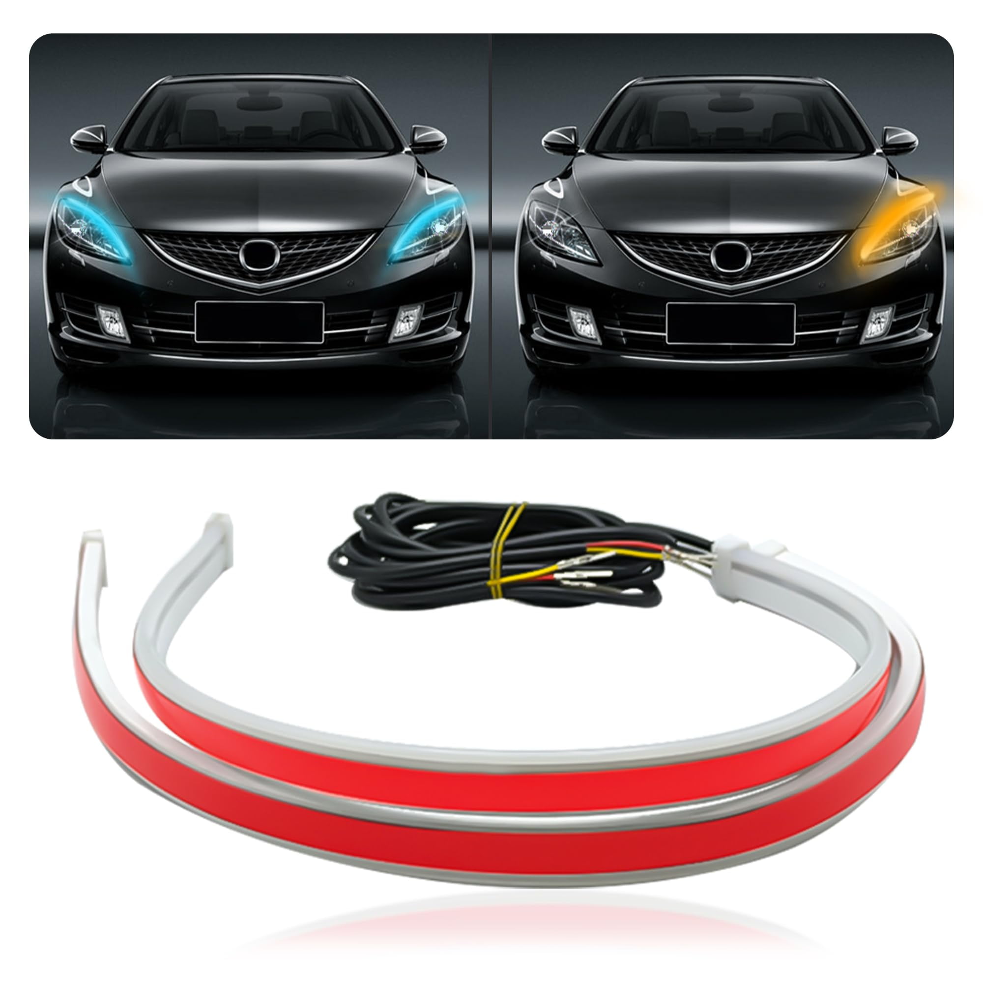 24" DRL LED Lights OIF8 for Cars,Dual Color Dynamic LED Strip Car