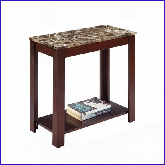 24” Dark Cherry Coffee Table with Marble Print Top - Space-Saving End Table for Any Room, Stylish Decor