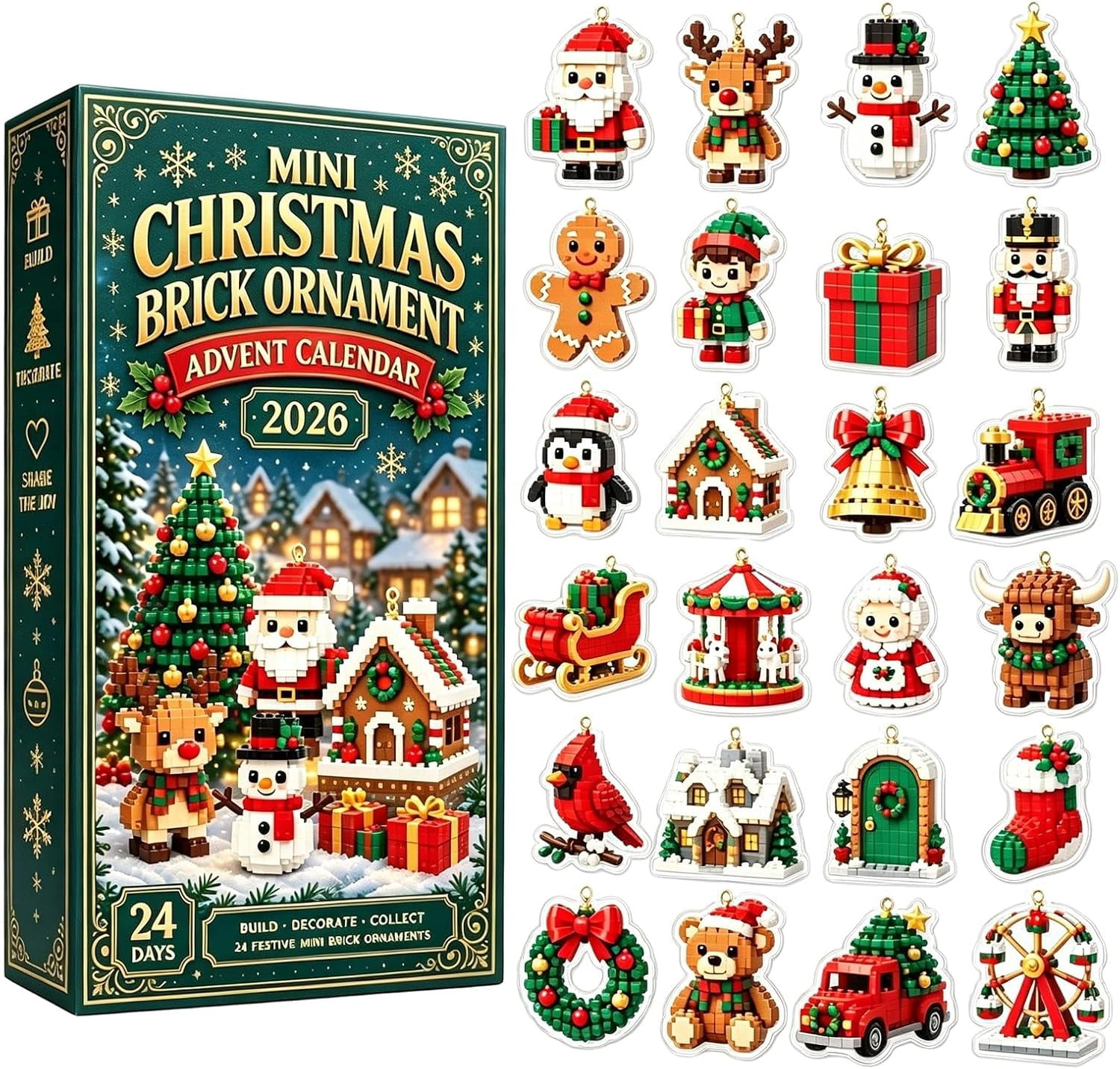 Fish Display Design 24-Day 2D Mini Christmas Brick Ornament Advent Calendar, 24 Unique ...
