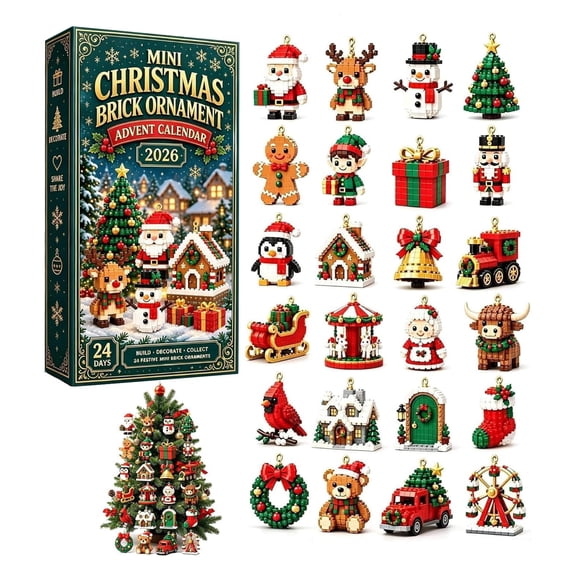 24-Day 2D Mini Christmas Brick Ornament Advent Calendar – 24 Unique Buildable Holiday Designs with Hanging Loops