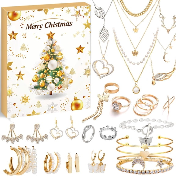 24-Day Advent Calendar 2026, Mystery Jewelry Surprise Box, 24 Pcs Exquisite Necklace, Earrings & Rings Set for Girls, Holiday Countdown Christmas Gift Collection for Women