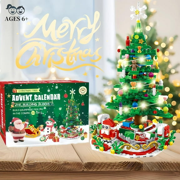 24-Day Advent Calendar Building Blocks - 701 Pieces, 24-in-1 Christmas Tree Set，Perfect gift(With light)