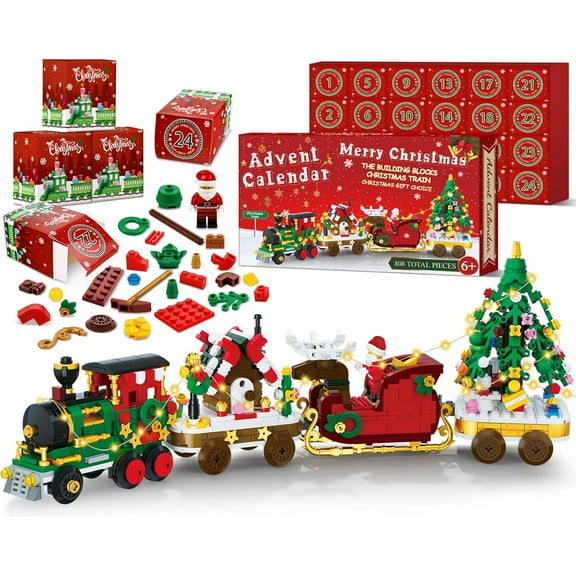 24-Day Advent Calendar Christmas Train Building Blocks Set, Train Christmas Countdown Calendar Xmas Gifts, Christmas Tree Decor Building Blocks , Fun Blind Box Toy Christmas Decorations(806PCS)