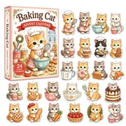 24-Day Baking Cat Advent Calendar 2026, Christmas Advent Calendar with 24 Pieces 2D Acrylic Cute Figurines, Uniquee Christmas Tree Decorations for Lovers Family, Holiday Decor Gift