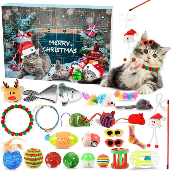 24-Day Cat Christmas Countdown Calendar – Cat Advent Calendar with Assorted Interactive Cat Toys, Indoor Kitten & Adult Cat Surprise Gifts, Pet Xmas Gifts for Cat Lovers, Women, Fun Holiday Treats