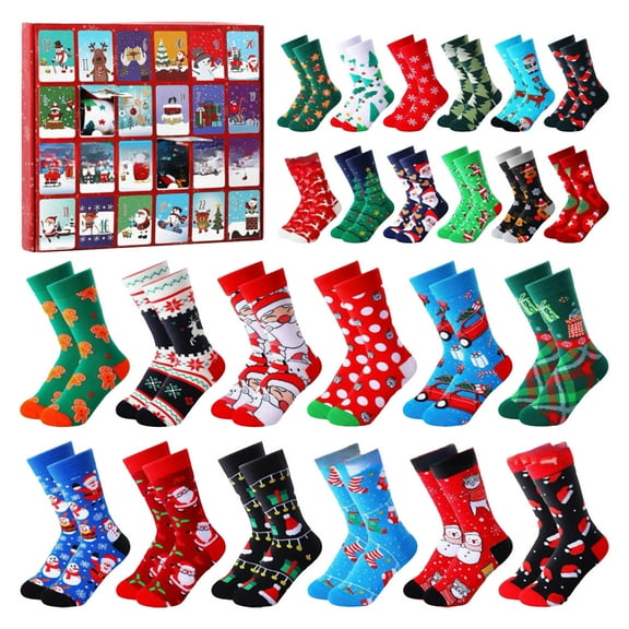 Christmas Socks Advent Calendar: 24-Day Kids' Holiday Countdown Festive Socks with Charming Designs for Seasonal Fun