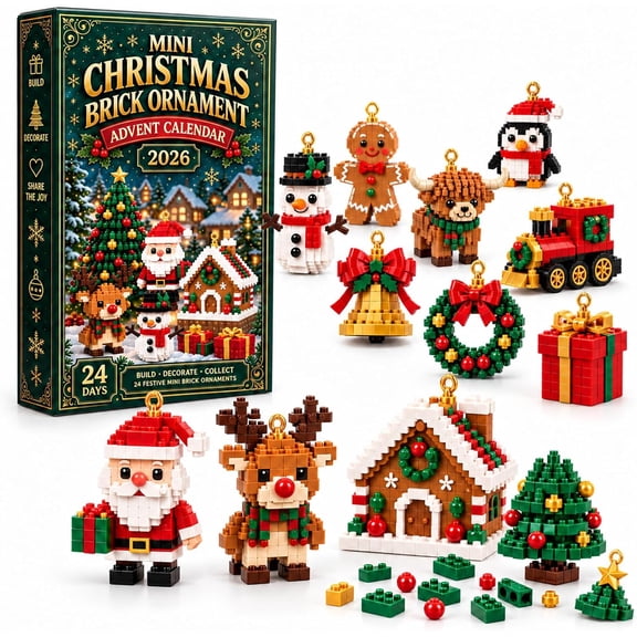 24 Day Christmas Advent Calendar 2026, Mini Brick Ornaments with Santa Snowman to Build Hang on Tree for Kids Holiday Gift (1 Pack, Multicolor)