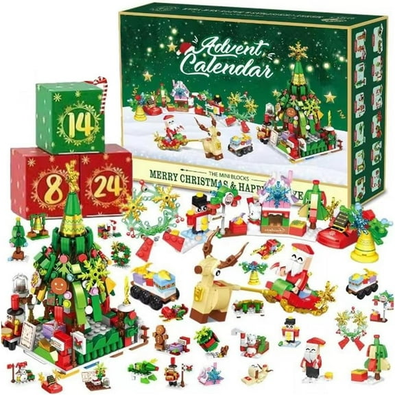 24-Day Christmas Advent Calendar Building Blocks Blind Box Countdown | DIY Holiday Decor Gift | Christmas Tree, Sleigh, Reindeer Assembly Kit