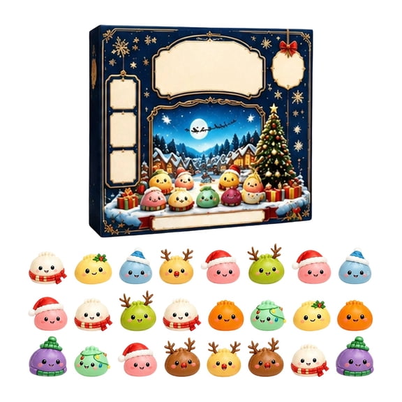 24-Day Christmas Advent Calendar, Cute Dumpling Mystery Squishy Toys, Blue Midnight Moon Santa Sleigh Design Countdown Calendar, Soft Mochi Fidget Toys Xmas Night Sky Squeeze Gift