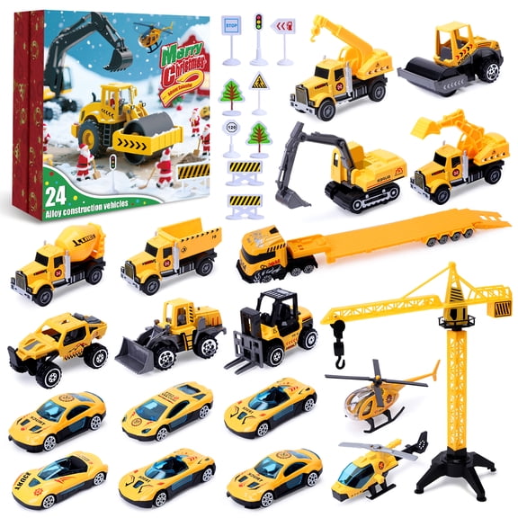 Sumsoltic Advent Calendar for Kids, 24-Day Christmas Countdown City Construction Vehicles Set with Excavators & Engineering Cars, Xmas Gift for Boys Age 3-8