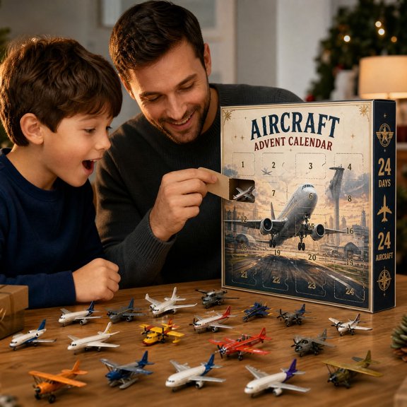 24‑Day Christmas Advent Calendar with Aircraft Acrylic Figurines Collectible Airplane Ornament Gift Set for Indoor Festive Arrangement
