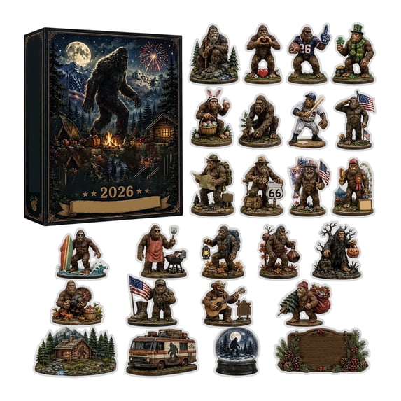 24‑Day Christmas Advent Calendar with Bigfoot Themed Acrylic Hanging Ornaments, Holiday Countdown Surprise Box with 24 Pcs Decorative Charms