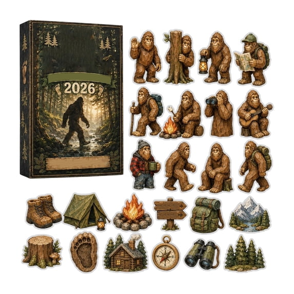 24‑Day Christmas Advent Calendar with Bigfoot Themed Acrylic Hanging Ornaments, Holiday Countdown Surprise Box with 24 Pcs Decorative Charms