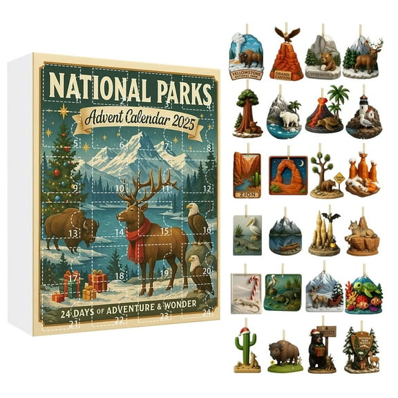 24-Day Christmas Countdown Calendar 2025: National Parks Advent with 24 Iconic American National Parks Landscape Ornaments - Collectible for Nature Enthusiasts