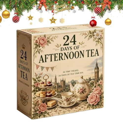 24 Day Christmas Countdown Calendar, Cute Afternoon Tea Theme Ornament, Vivid Detailing Advent Set, Decorative Holiday Collectible for Teens and Adults.
