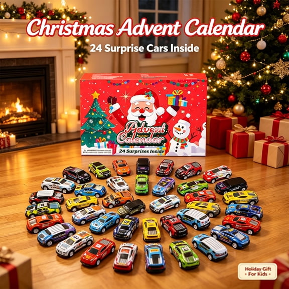 24 Day Christmas Countdown Calendar, Diecast Race Car Toys, Christmas Stocking Stuffer, Holiday Gift Box, Christmas Advent Calendar, Diecast Vehicle Set, Christmas Party Favors Gift,Watermelon Red