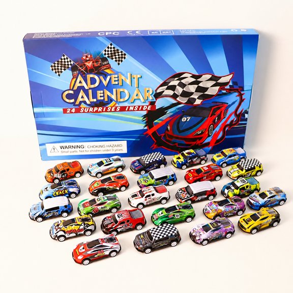 24-Day Christmas Daily Countdown Gift: Alloy Pull-Back Racing Car Toys Advent Calendar
