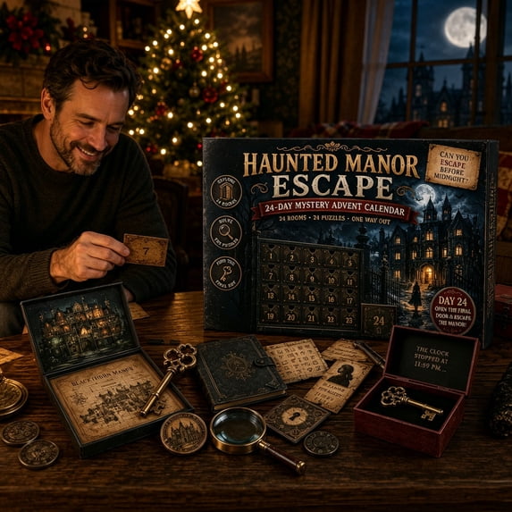 24-Day Christmas Mystery Adventure Advent Calendar, Christmas Puzzle Game with Story Theme, Open A New Discovery Every Day Escape Room Countdown Gift for Family & Adults