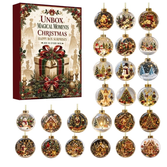 Zovey Vintage 24-Day Christmas Ornament Advent Calendar Flat Acrylic Hanging Decorations Plastic