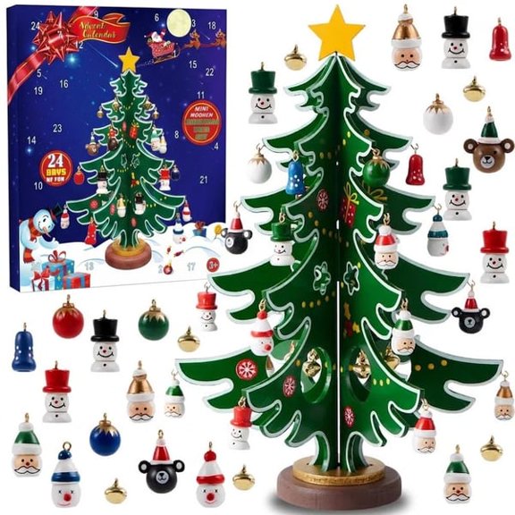 24-Day Christmas Tree Advent Calendar, 2026 Holiday Countdown Box with 24 Mini Hanging Ornaments, 3D Mini Christmas Tree Display, Star Topper and Tree Base