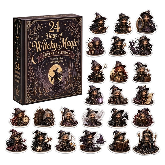 24-Day Christmas Witches Advent Calendar - 24 Surprise Acrylic Pendant Ornaments in Countdown Box, Holiday Gift Set for Decor Collectors & Fans