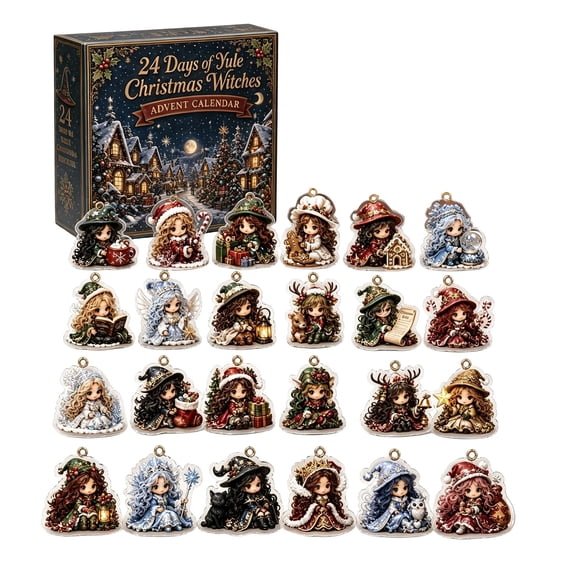 24-Day Christmas Witches Advent Calendar - 24 Surprise Acrylic Pendant Ornaments in Countdown Box, Holiday Gift Set for Decor Collectors & Fans