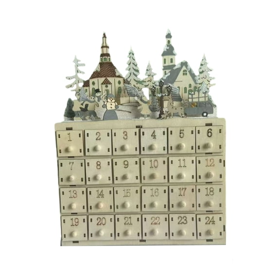 24 Day Countdown Calendar with LED Lights Storage Drawer Christmas Desktop Decoration Unique Holiday Accessory