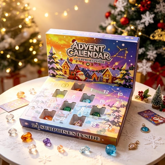 24 Day Crystal Rock Advent Calendar , STEM Gemstone And Mineral Countdown Gift Box, Natural Stone Surprise Set, Holiday Party Favors And Stocking Stuffer