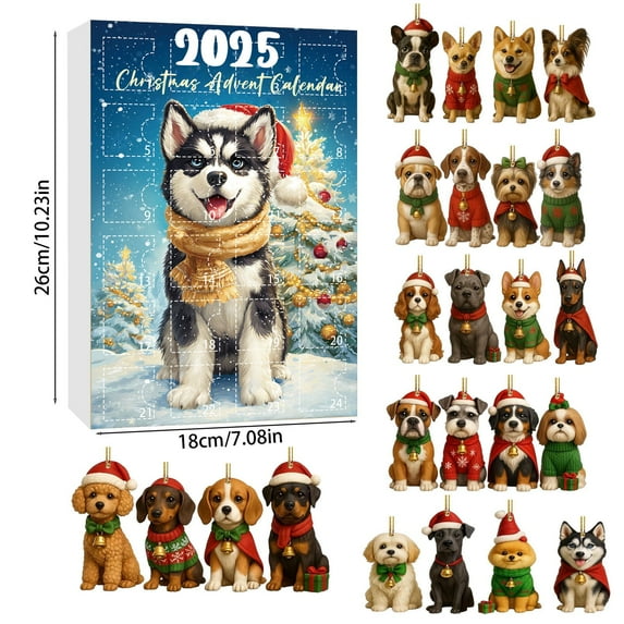 24-Day Dog Lovers Advent Calendar, Christmas Countdown Calendar with Hanging Puppy Ornaments for Kids, Family Holiday Tradition Gift