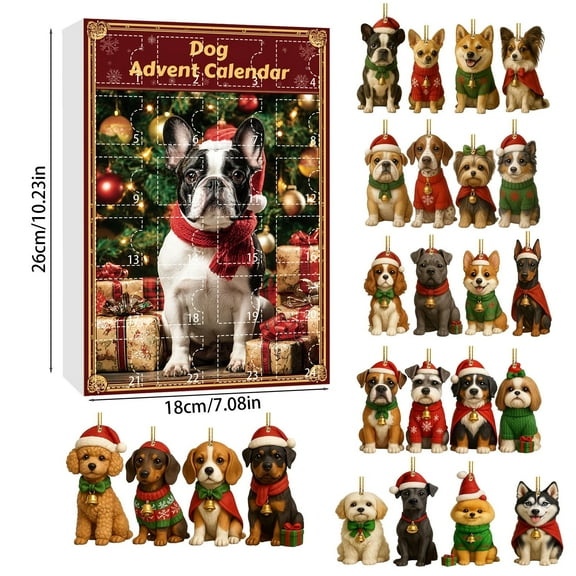 24-Day Dog Lovers Advent Calendar, Christmas Countdown Calendar with Hanging Puppy Ornaments for Kids, Family Holiday Tradition Gift