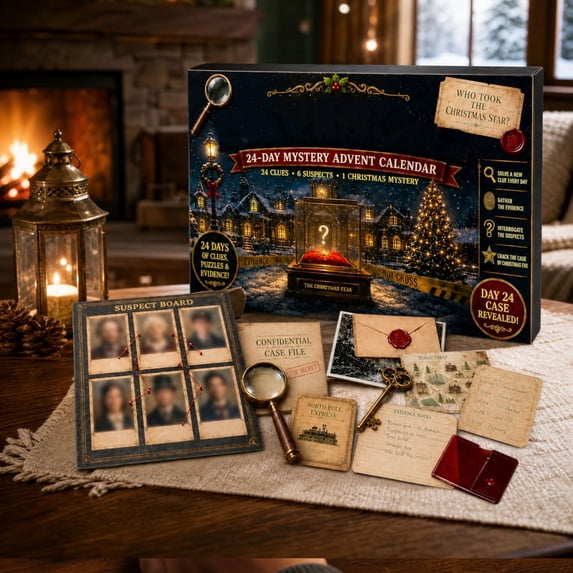 24-Day Mystery Advent Calendar, Christmas Whodunit Detective Game, Solve The Christmas Star Case, Holiday Escape Room Style Puzzle Game for Adults & Teens