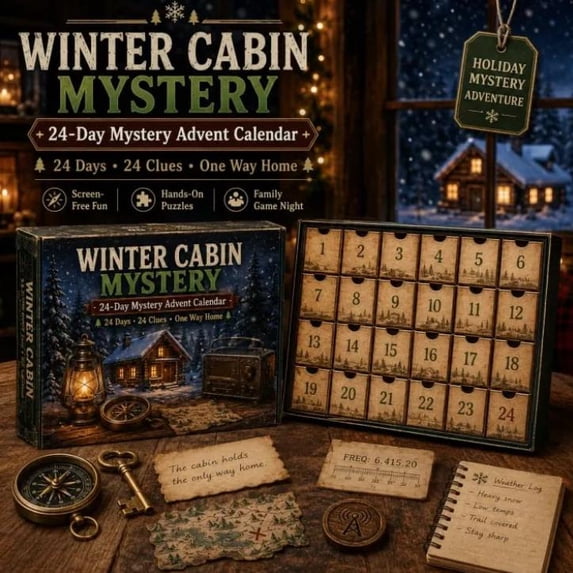24-Day Mystery Adventure Advent Calendar,24 Clues Puzzle Countdown Calendar with Hands-On Challenges,Interactive Mystery Game for Family Game Night and Holiday Traditions