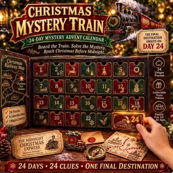 24-Day Mystery Adventure Advent Calendar,24 Clues Puzzle Countdown Calendar with Hands-On Challenges,Interactive Mystery Game for Family Game Night and Holiday Traditions