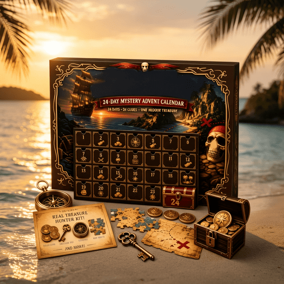 24-Day Mystery Adventure Advent Calendar, 24 Days Interactive Clue Countdown Box, Escape Room Style Puzzle Story Game, Christmas Collectible Gift for Adventure Seekers (Treasure Hunt)