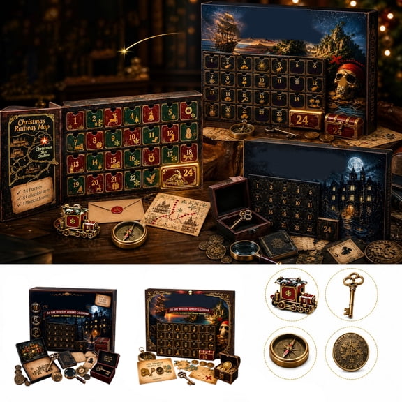 24‑Day Mystery Adventure Advent Calendar, Christmas Puzzle Game, Open A New Discovery Every Day, Escape Room Style Countdown Gift, Family Cooperative Game for Teens and Adults (Mystery Train)